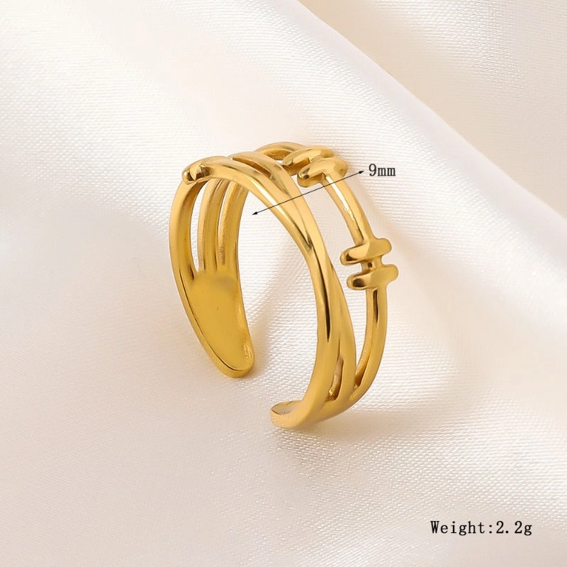 Wholesale Adjustable Opening Plated 18k Gold Non Fading Irregular Titanium Steel Rings