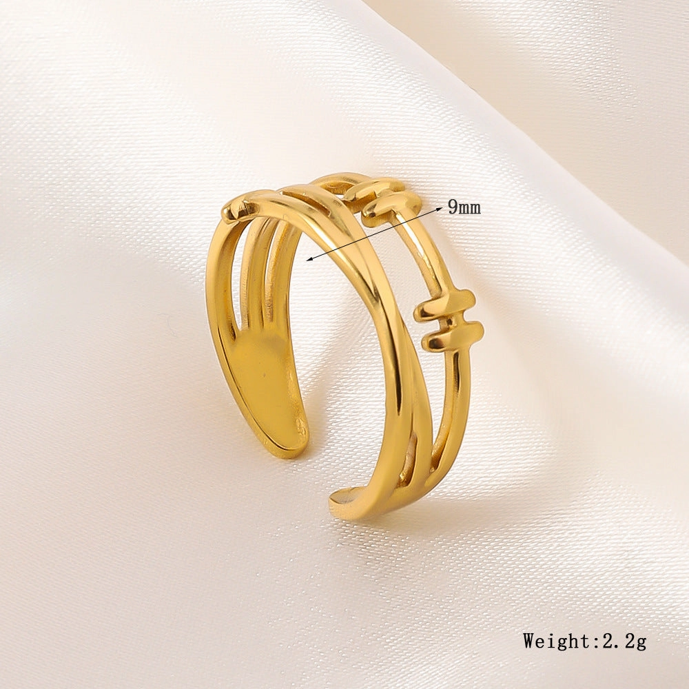 Wholesale Adjustable Opening Plated 18k Gold Non Fading Irregular Titanium Steel Rings