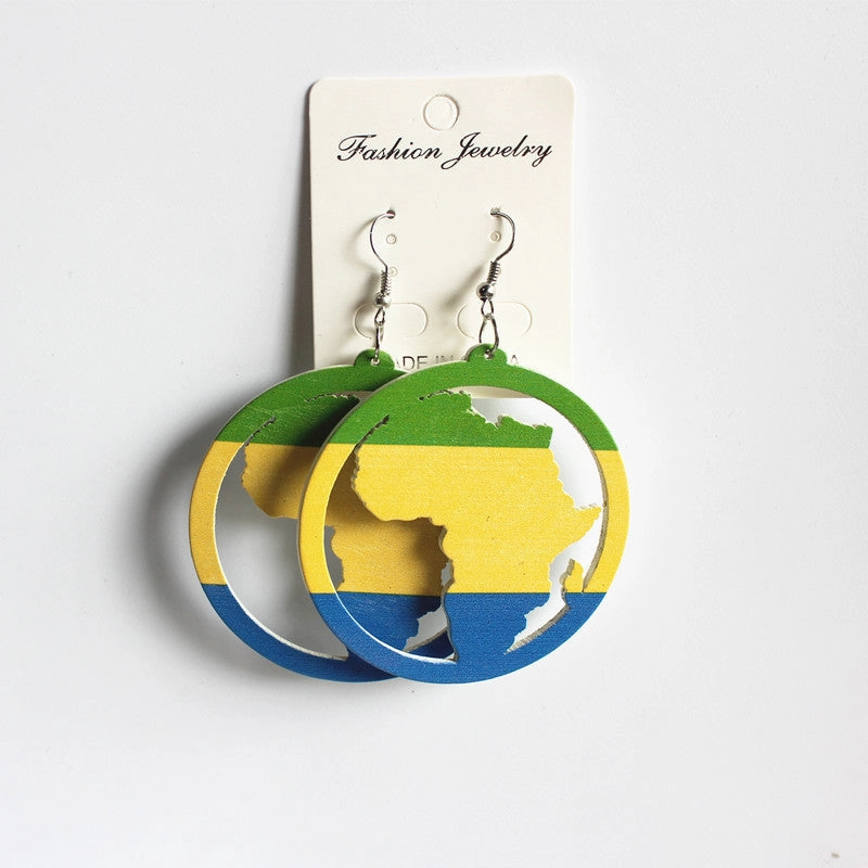 Wholesale African Map Wooden Earrings