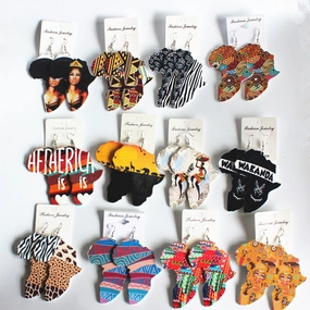 Wholesale African Map Wooden Earrings
