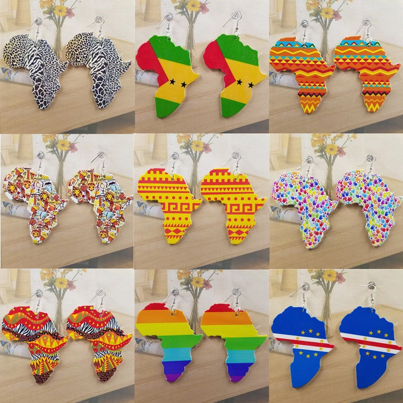 Wholesale African Map Wooden Earrings