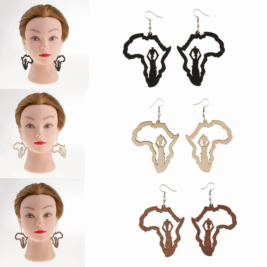 Wholesale African Map Wooden Earrings