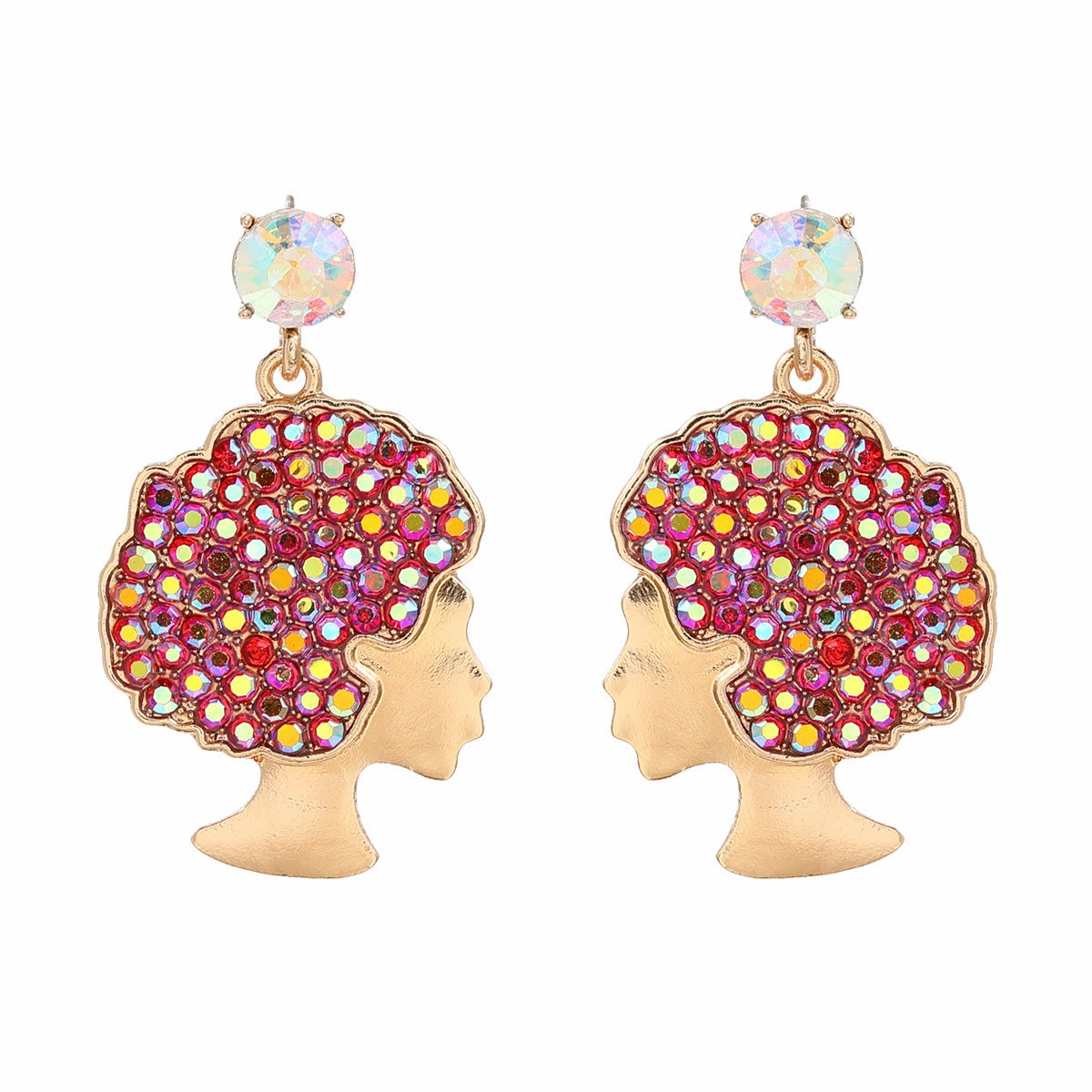 Wholesale Afro Curly Hair Full Diamond Earrings