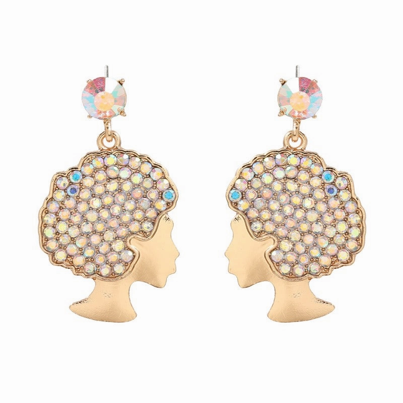 Wholesale Afro Curly Hair Full Diamond Earrings
