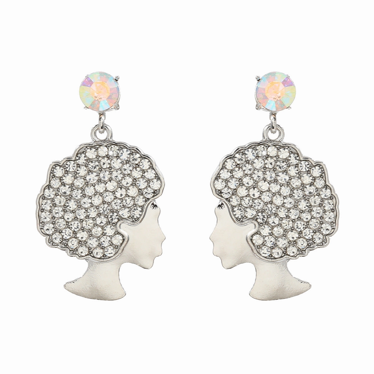 Wholesale Afro Curly Hair Full Diamond Earrings