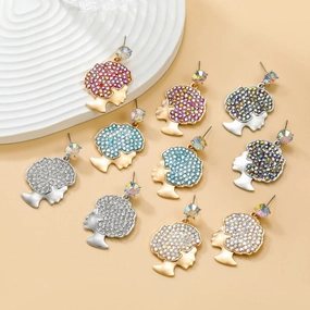 Wholesale Afro Curly Hair Full Diamond Earrings