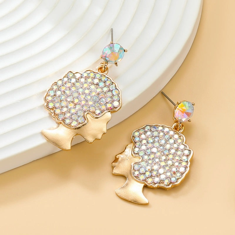 Wholesale Afro Curly Hair Full Diamond Earrings