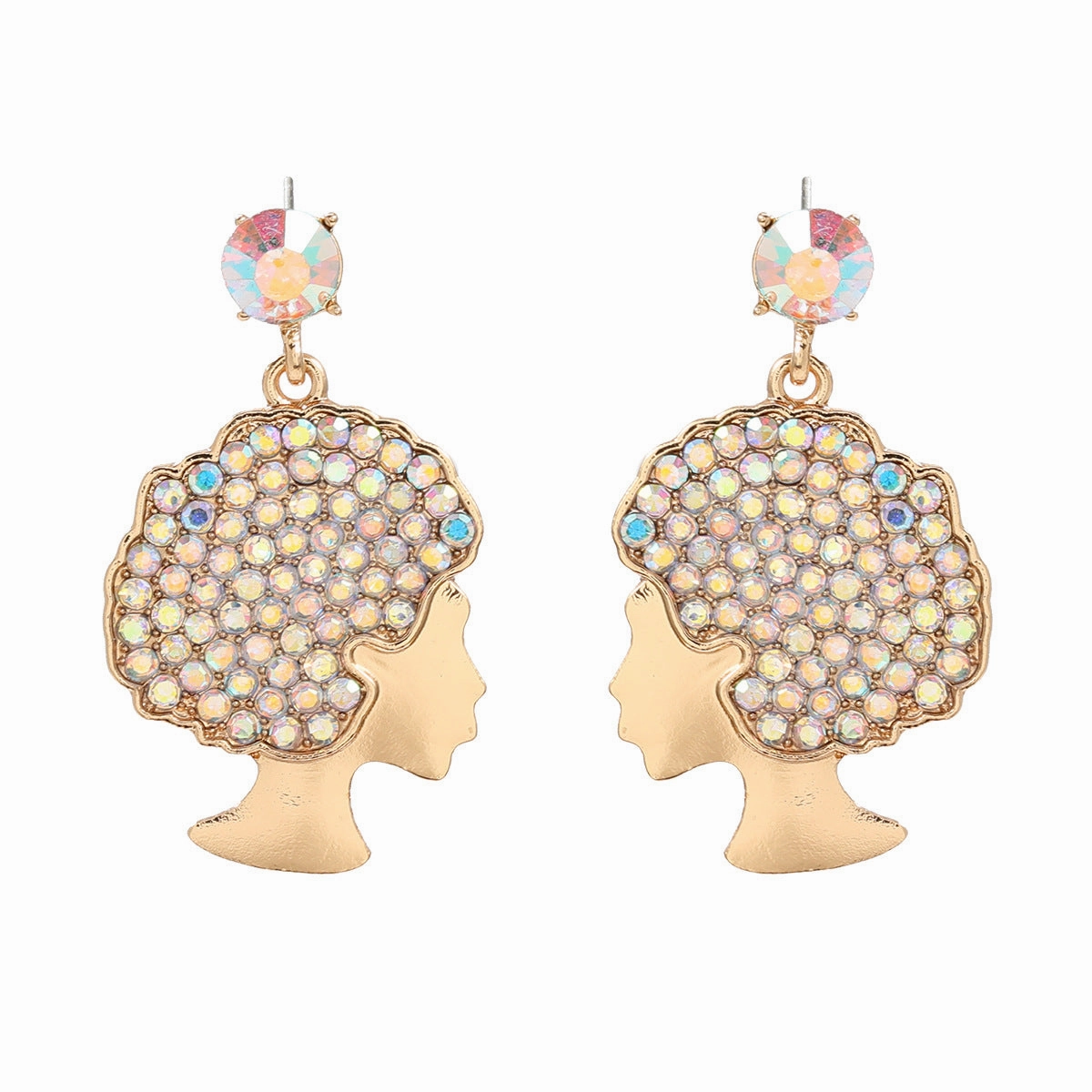 Wholesale Afro Curly Hair Full Diamond Earrings
