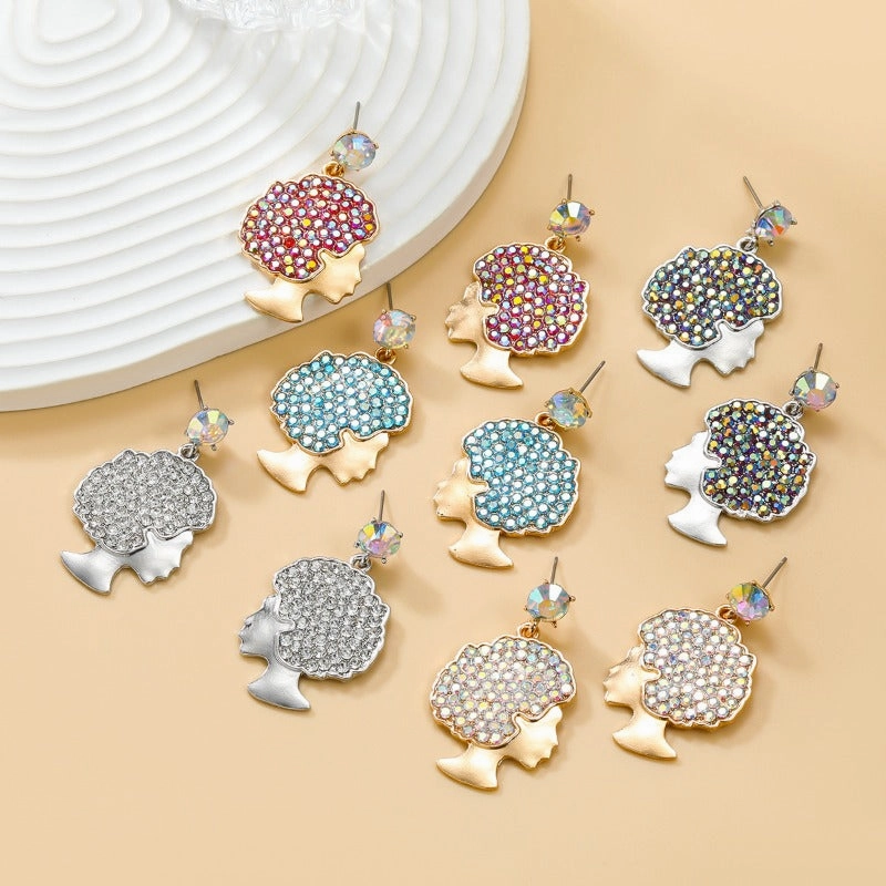 Wholesale Afro Curly Hair Full Diamond Earrings