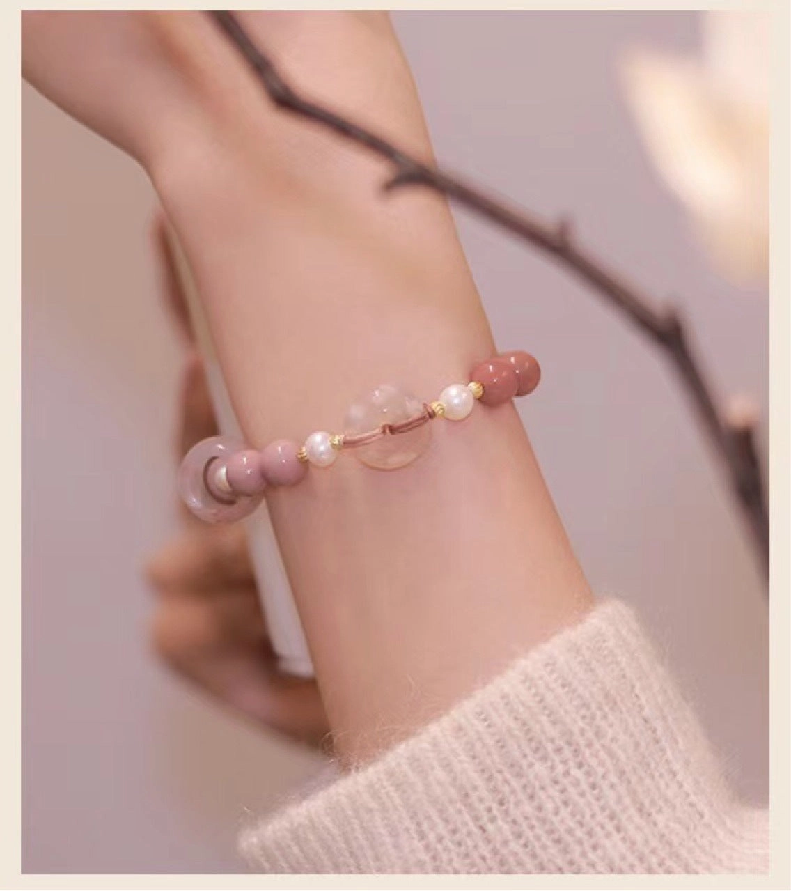Wholesale Agate Separator Bead Pearl Drawstring Pink Bracelet