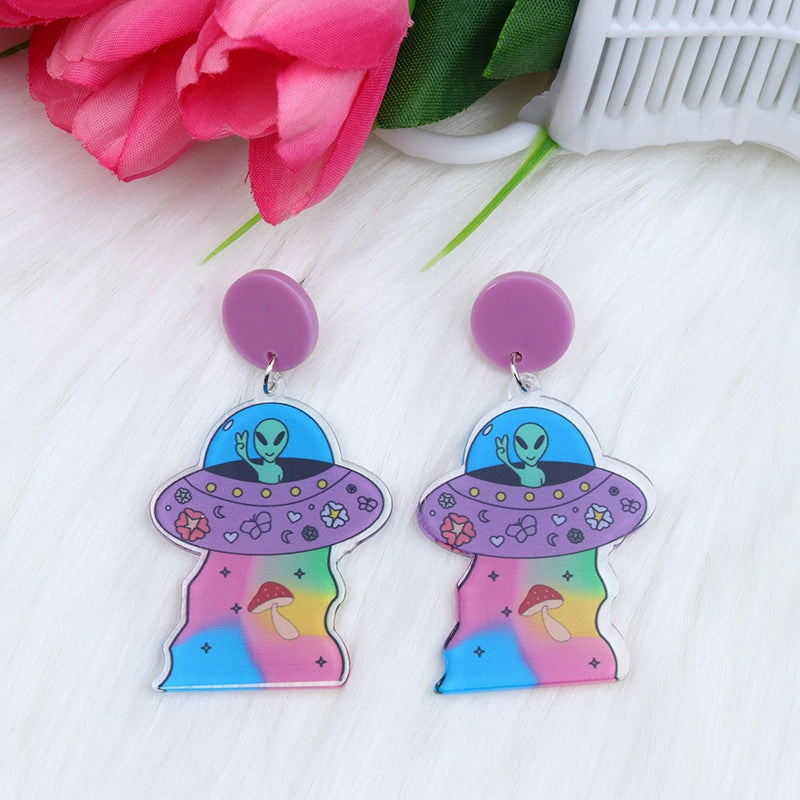 Wholesale Alien Spaceship Print Earrings