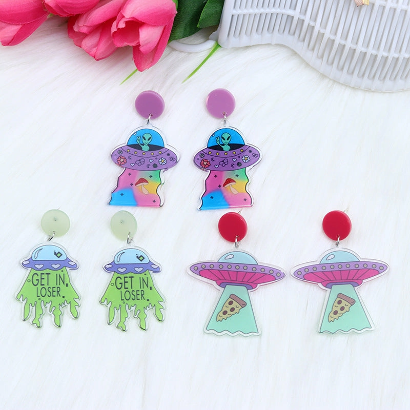 Wholesale Alien Spaceship Print Earrings