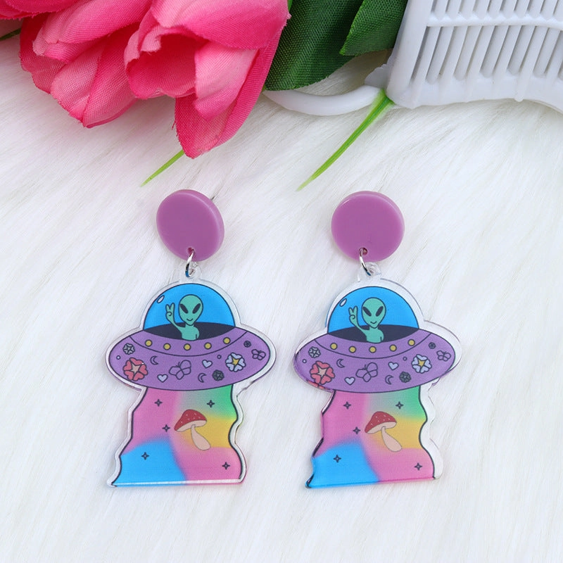 Wholesale Alien Spaceship Print Earrings