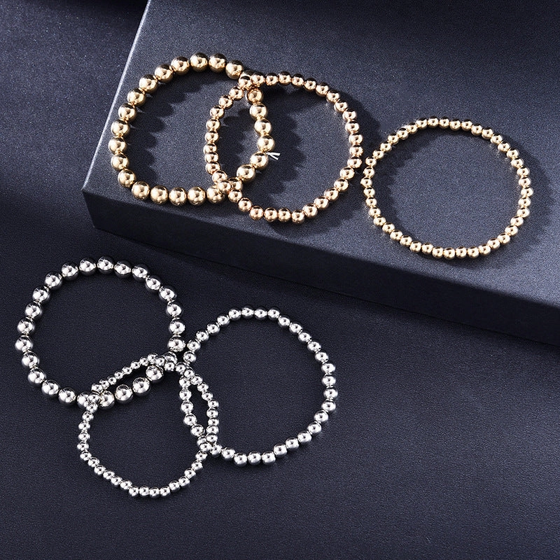 Wholesale All-match 4/5/6/8mm Beads Couple Beach Style Geometric Elastic Bracelet Set