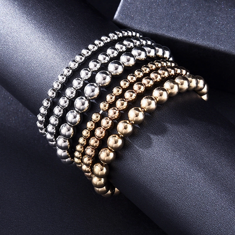 Wholesale All-match 4/5/6/8mm Beads Couple Beach Style Geometric Elastic Bracelet Set