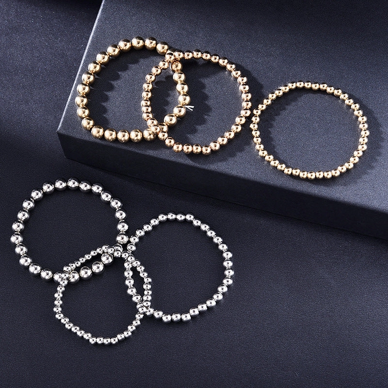 Wholesale All-match 4/5/6/8mm Beads Couple Beach Style Geometric Elastic Bracelet Set