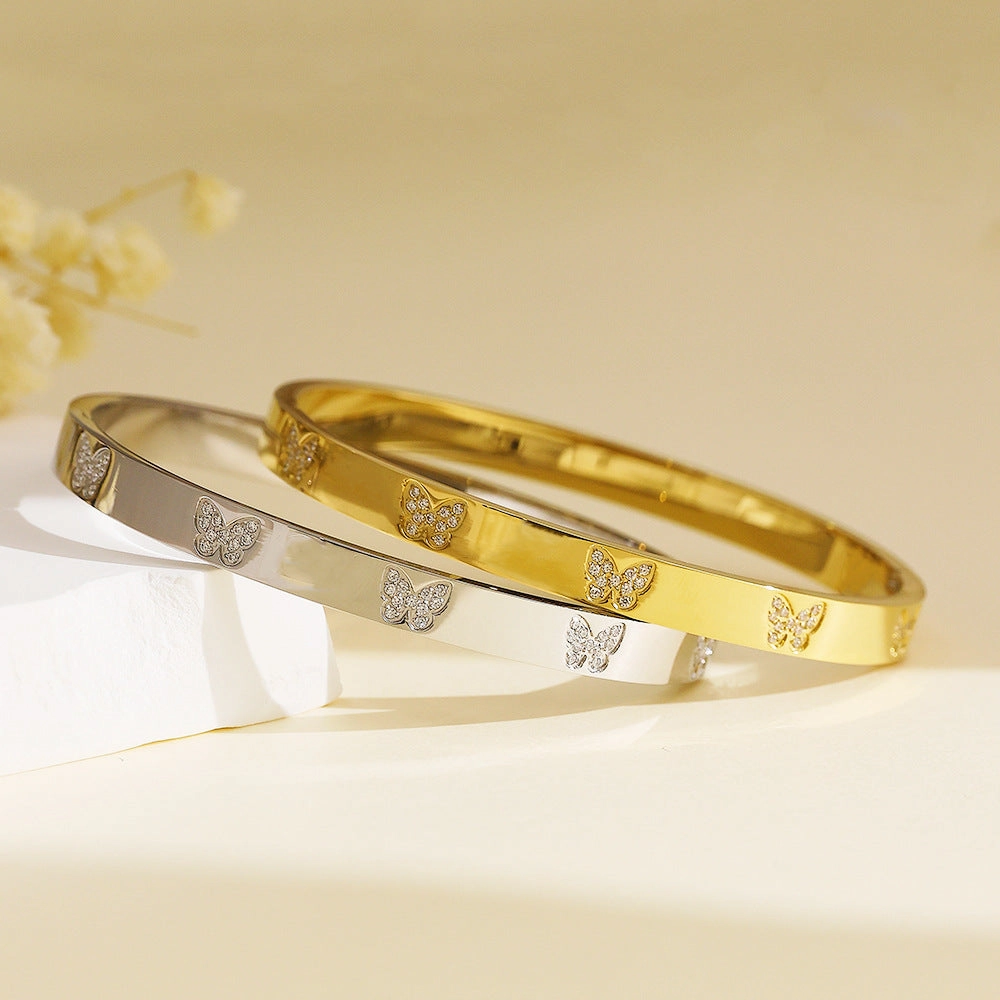 Wholesale All-match Fashion Diamond Butterfly Titanium Steel Bracelet