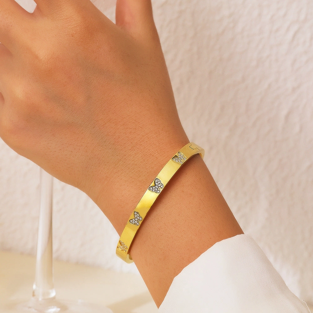 Wholesale All-match Fashion Diamond Butterfly Titanium Steel Bracelet