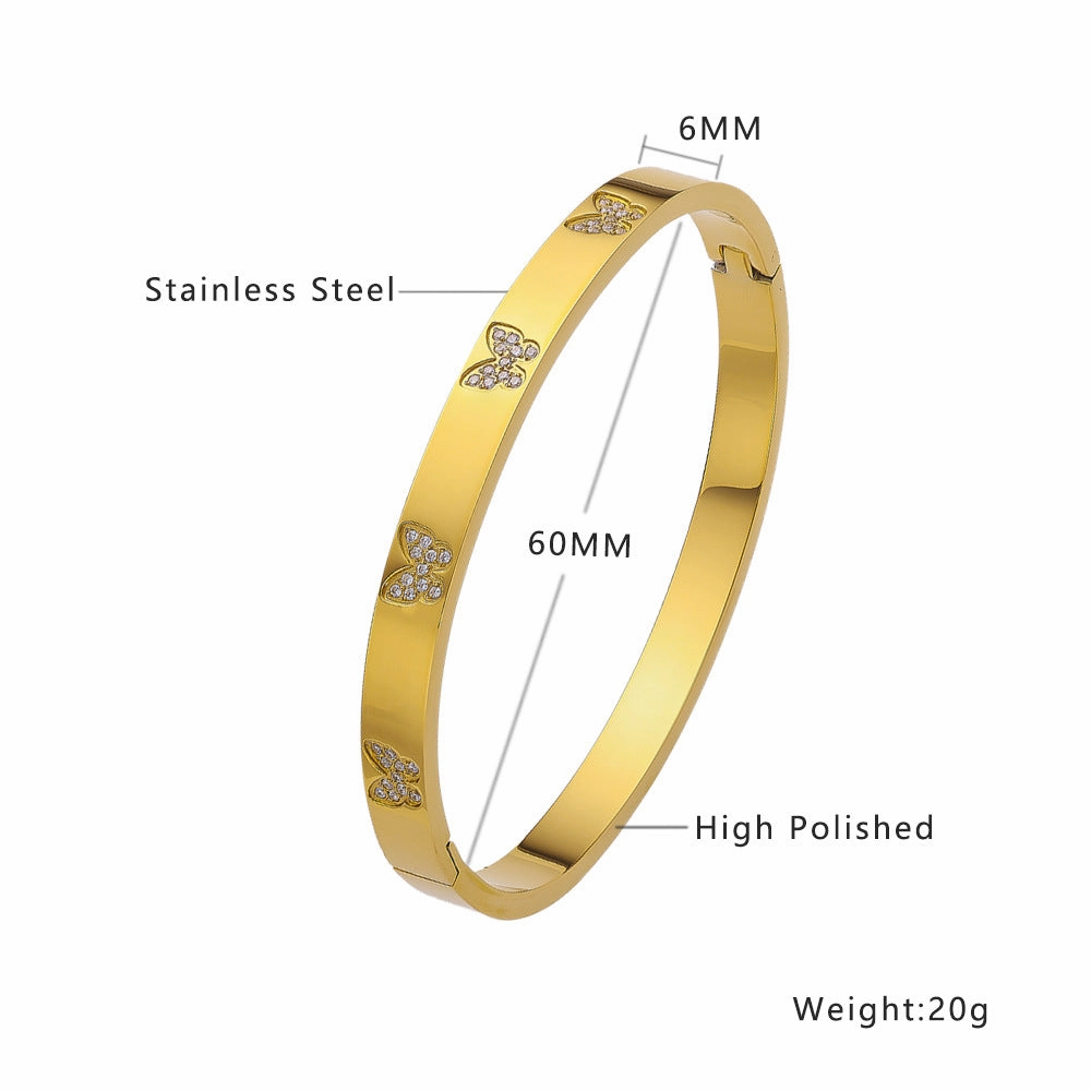 Wholesale All-match Fashion Diamond Butterfly Titanium Steel Bracelet