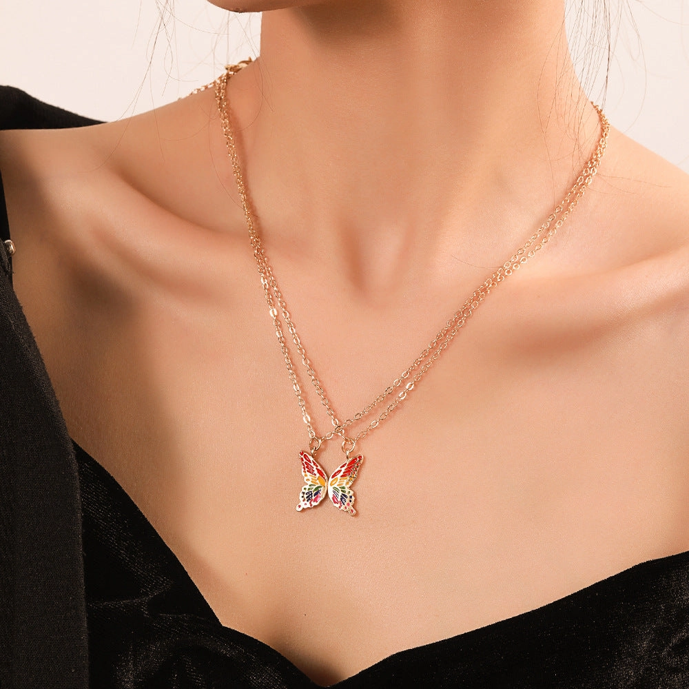 Wholesale Alloy 2pcs Rainbow Color Butterfly Necklaces