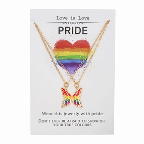 Wholesale Alloy 2pcs Rainbow Color Butterfly Necklaces