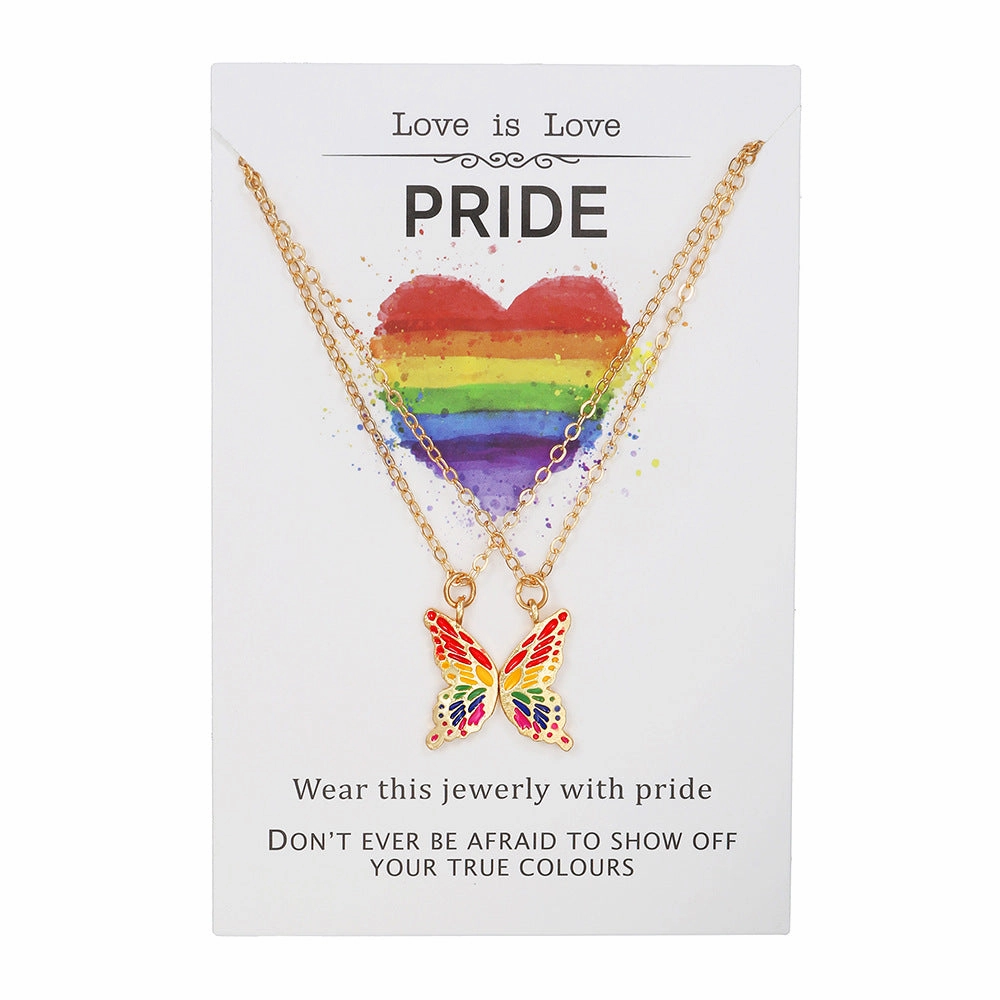 Wholesale Alloy 2pcs Rainbow Color Butterfly Necklaces