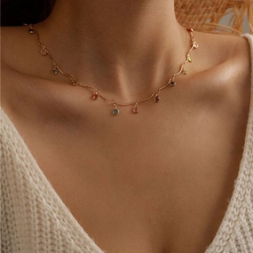Wholesale Alloy Ball Bead Tassel Candy Color Diamond Necklace