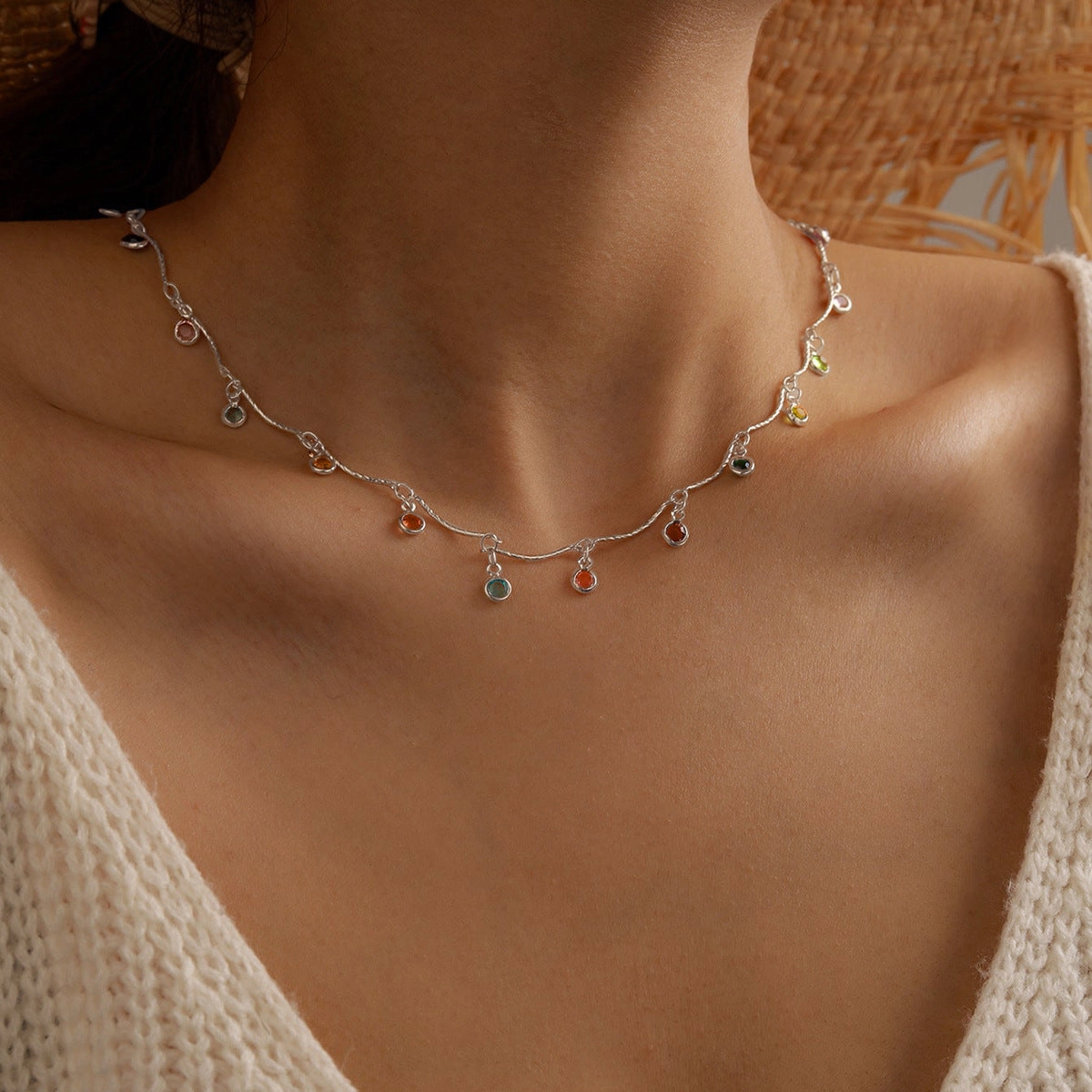 Wholesale Alloy Ball Bead Tassel Candy Color Diamond Necklace