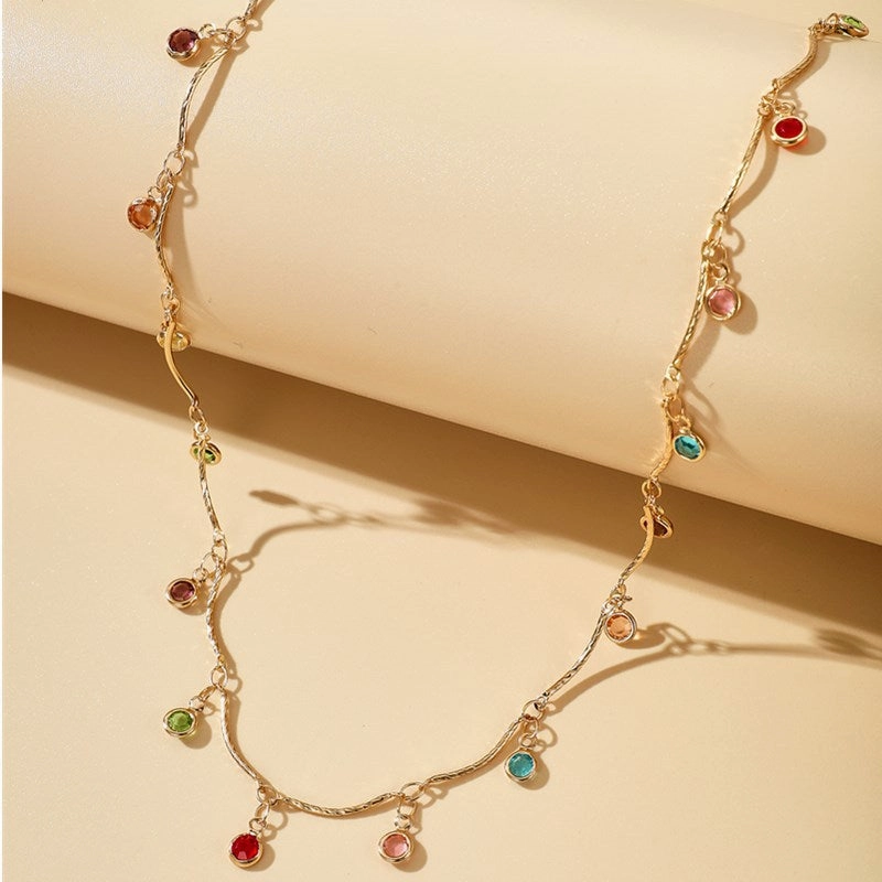 Wholesale Alloy Ball Bead Tassel Candy Color Diamond Necklace