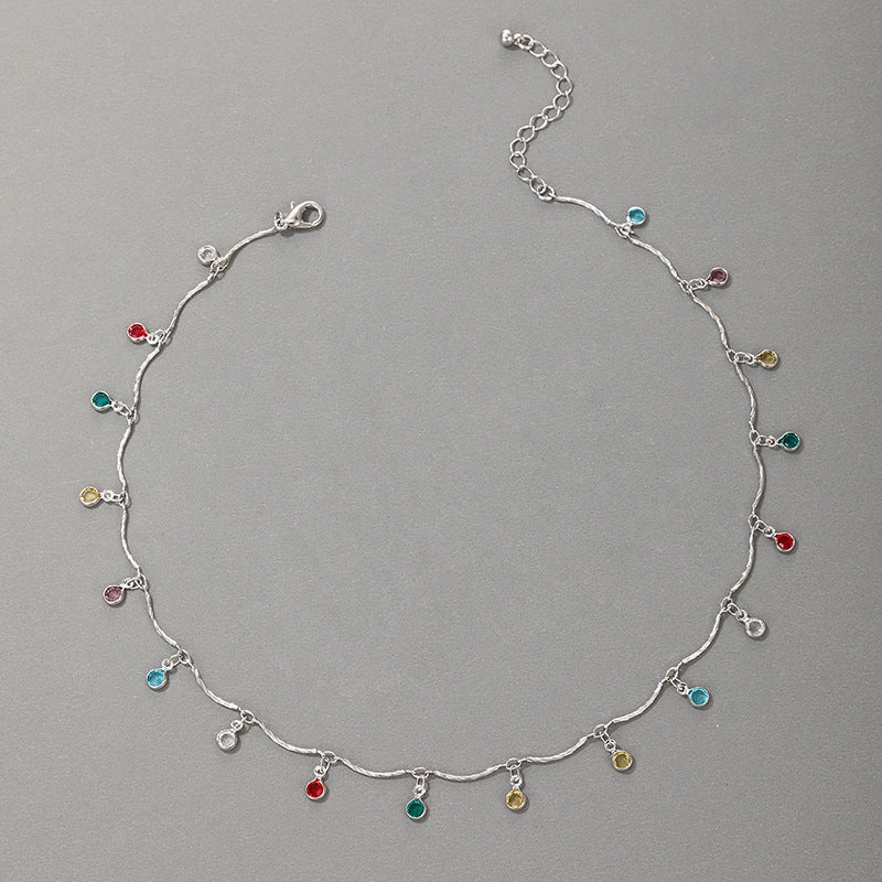 Wholesale Alloy Ball Bead Tassel Candy Color Diamond Necklace