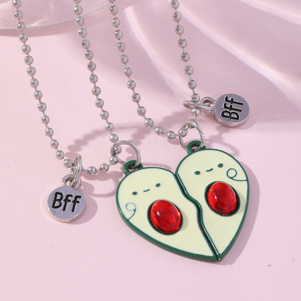 Wholesale Alloy Best Friend Heart Avocado Pendant Necklace