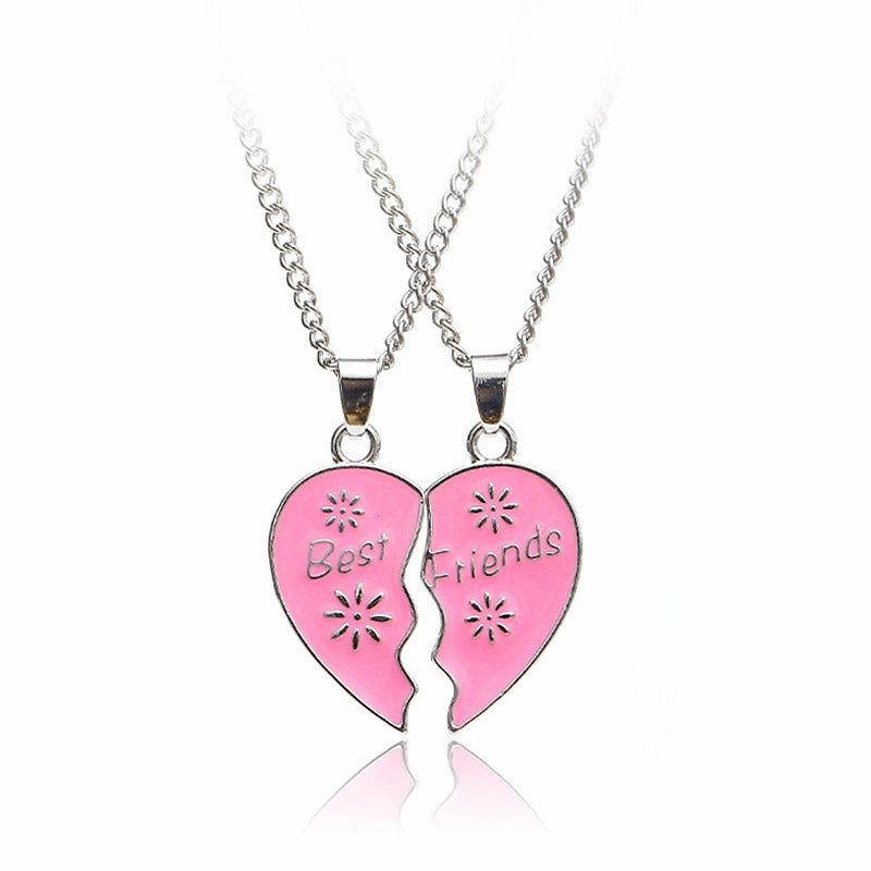 Wholesale Alloy Best Friends Two Petal Little Sun Stitching Heart Necklace