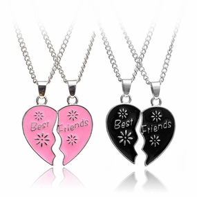 Wholesale Alloy Best Friends Two Petal Little Sun Stitching Heart Necklace