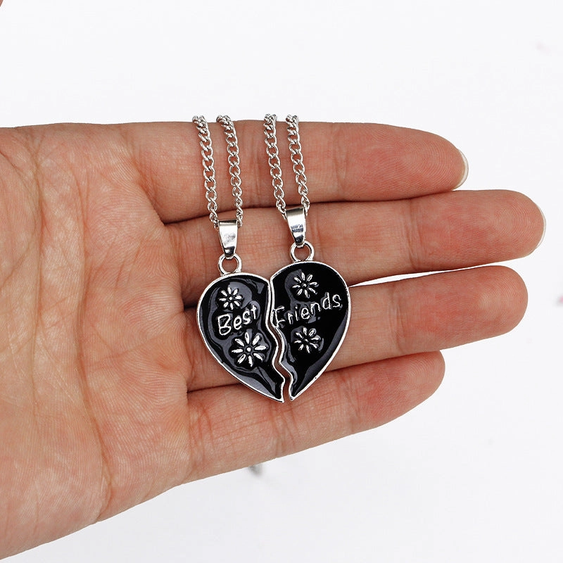 Wholesale Alloy Best Friends Two Petal Little Sun Stitching Heart Necklace
