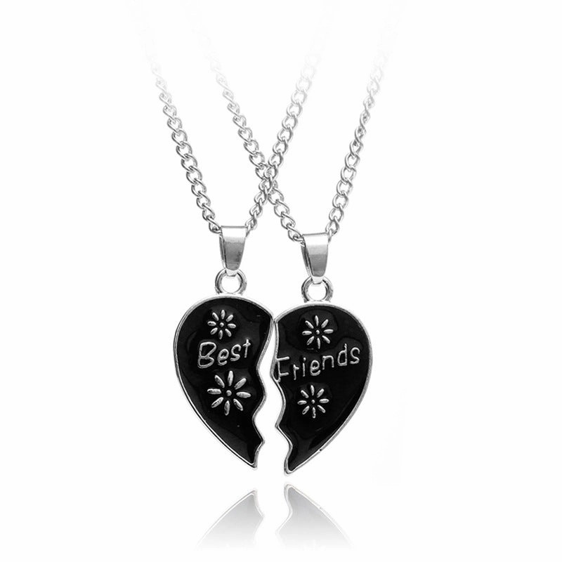 Wholesale Alloy Best Friends Two Petal Little Sun Stitching Heart Necklace