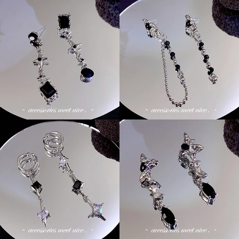 Wholesale Alloy Black Temperament Tassel Earrings