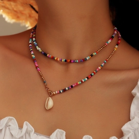 Wholesale Alloy Bohemian Colorful Bead Necklace
