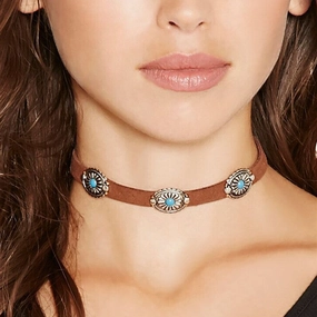 Wholesale Alloy Bohemian Faceplate Turquoise Pendant Necklace