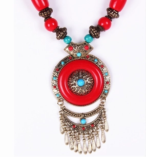 Wholesale Alloy Boho Style Tassel Gem Necklace