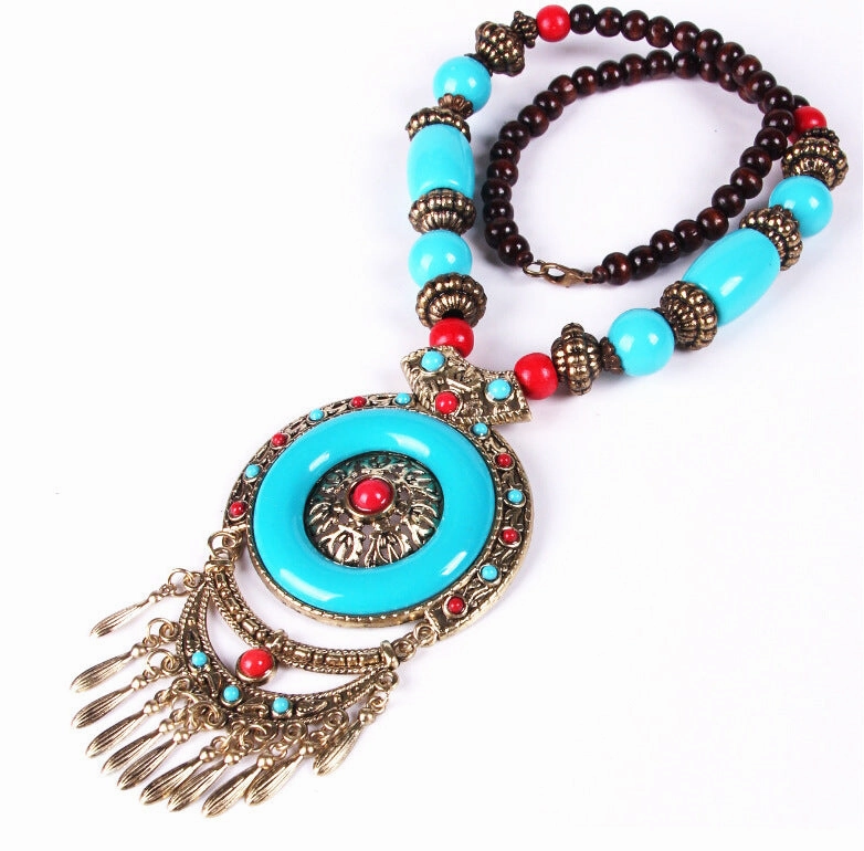 Wholesale Alloy Boho Style Tassel Gem Necklace
