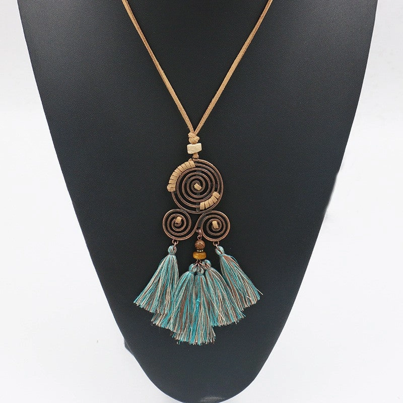 Wholesale Alloy Boho Tassel Flower Pendant Necklace