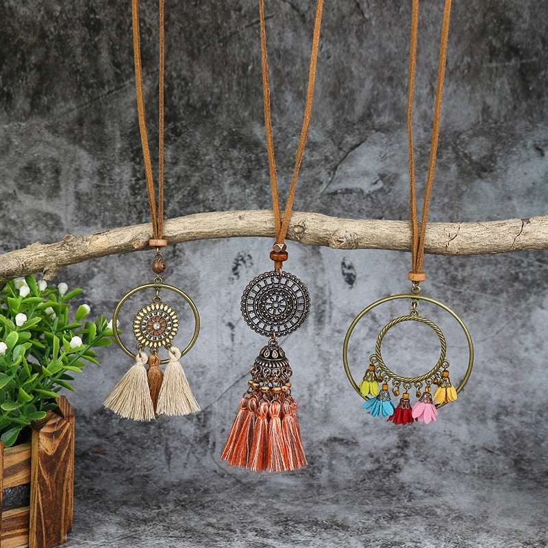 Wholesale Alloy Boho Tassel Flower Pendant Necklace