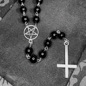 Wholesale Alloy Circle Pentagram Cross Black Beaded Necklace