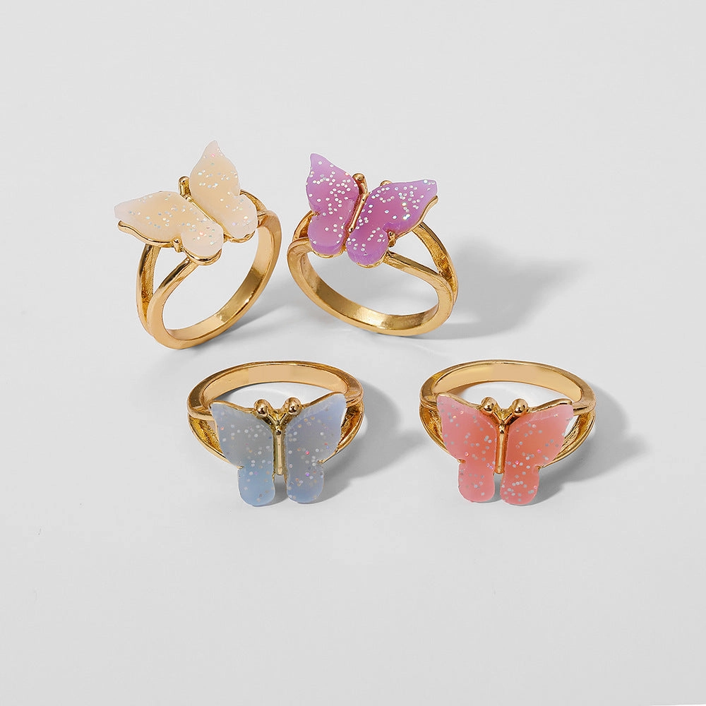 Wholesale Alloy Colored Butterfly Ring 4-piece Set