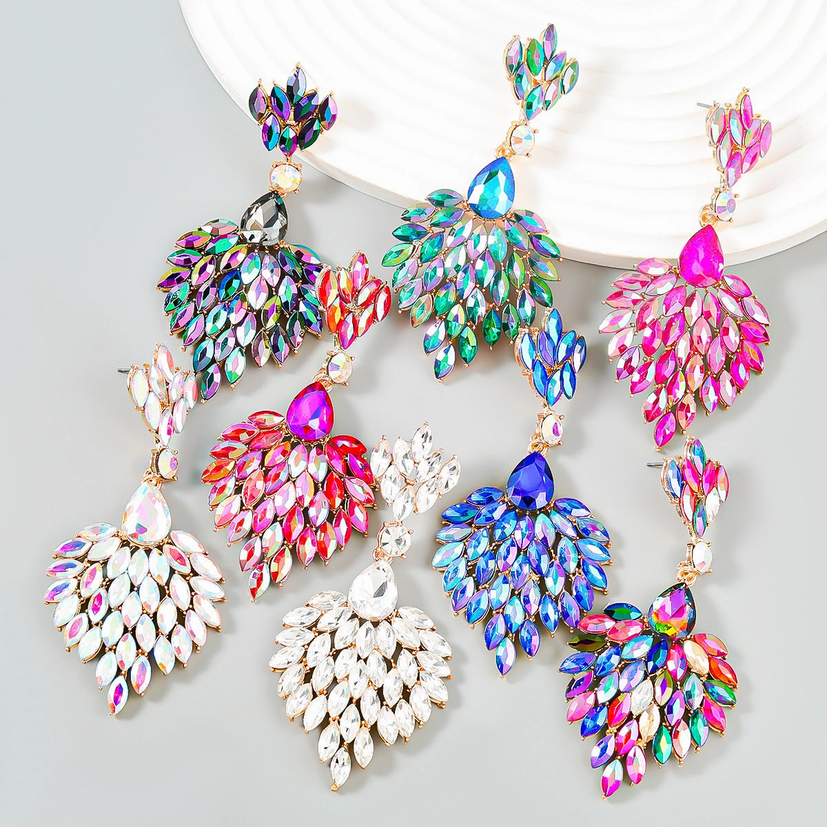 Wholesale Alloy Colored Diamond Full Diamond Gemstone Earrings