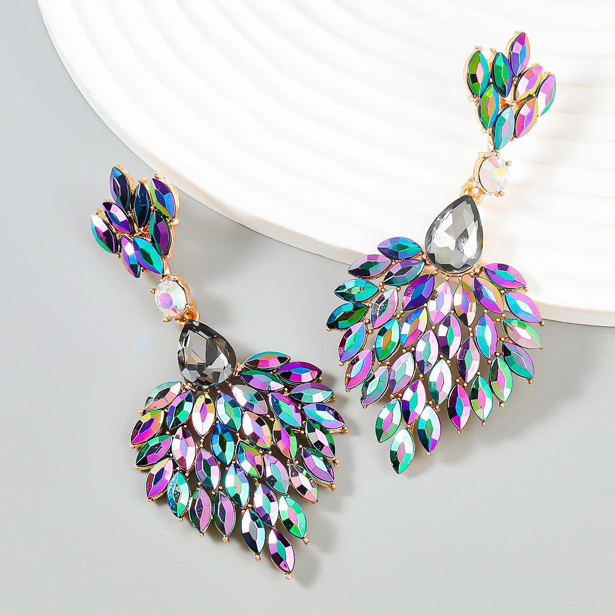 Wholesale Alloy Colored Diamond Full Diamond Gemstone Earrings