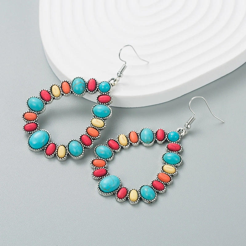 Wholesale Alloy Colored Turquoise Geometric Shape Earrings