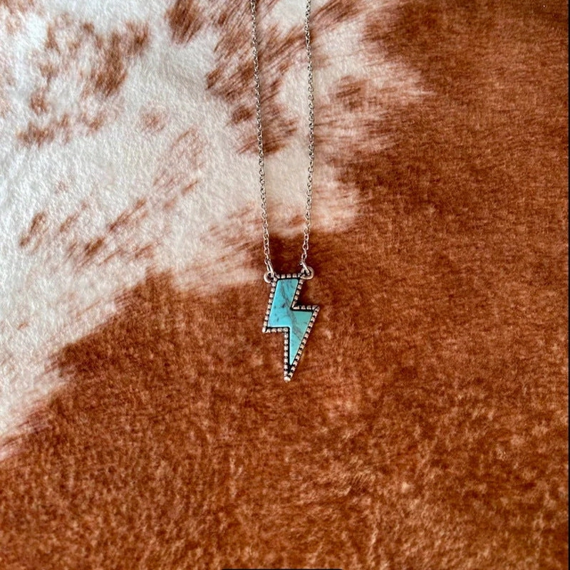 Wholesale Alloy Creative Turquoise Lightning Pendant Necklace