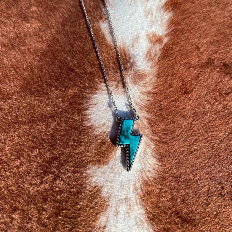 Wholesale Alloy Creative Turquoise Lightning Pendant Necklace