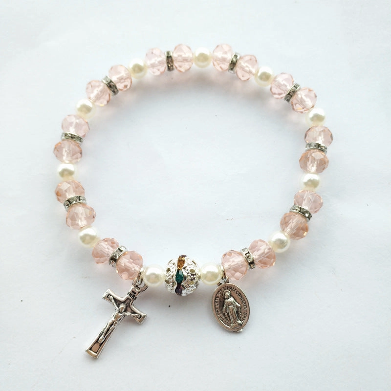 Wholesale Alloy Cross Crystal Girls Elastic Beaded Bracelet